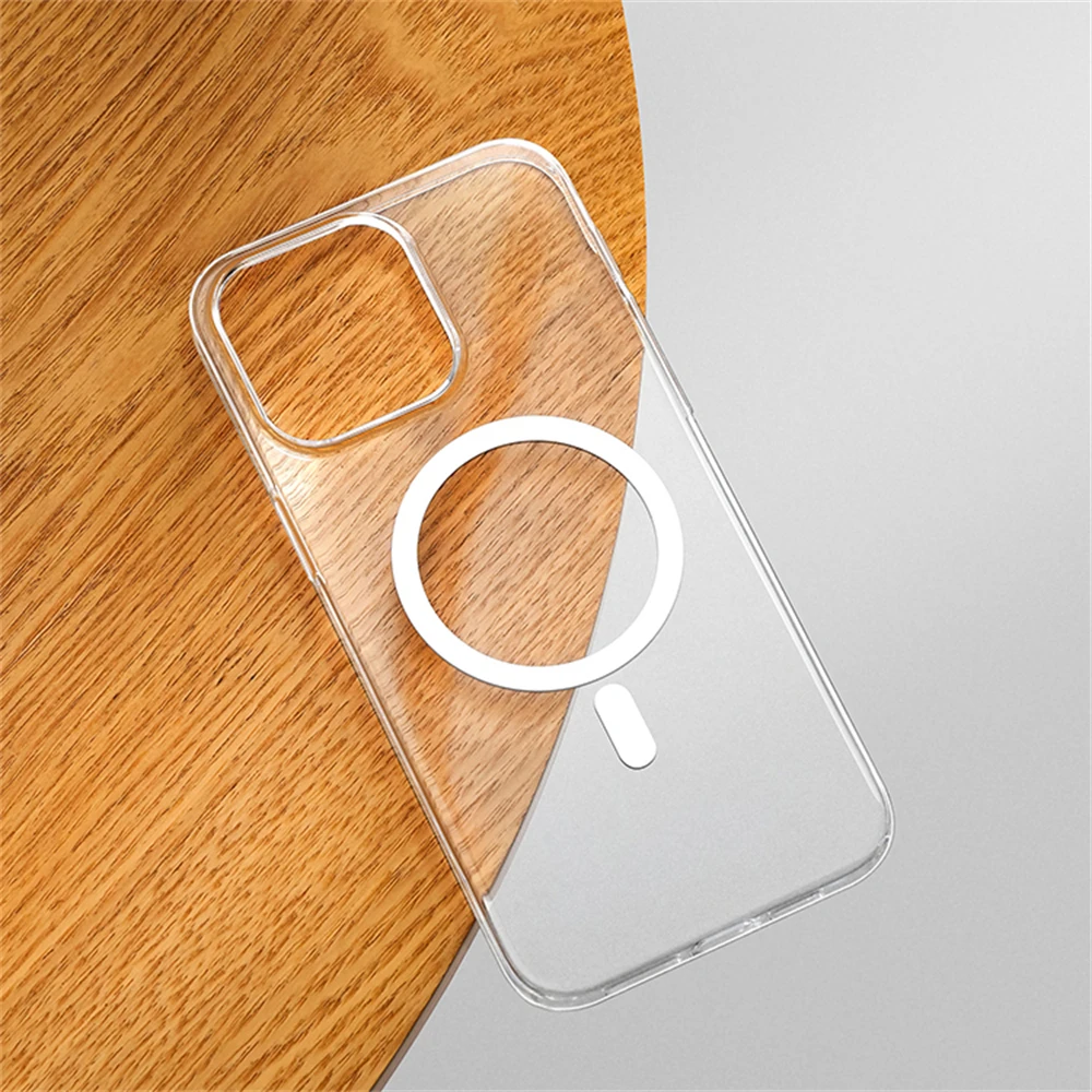 Ultra Thin Hard PC HD Transparent Magnetic Case For iPhone 16 15 14 13 12 Pro Max Plus Magsafe Wireless Charge Clear Back Cover