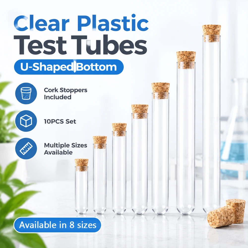 10-20PCS U-Shaped Bottom Test Tubes with Cap, clear Plastic Long Test Tube, Hydroponic Plants & Gift Supplies Accessories
