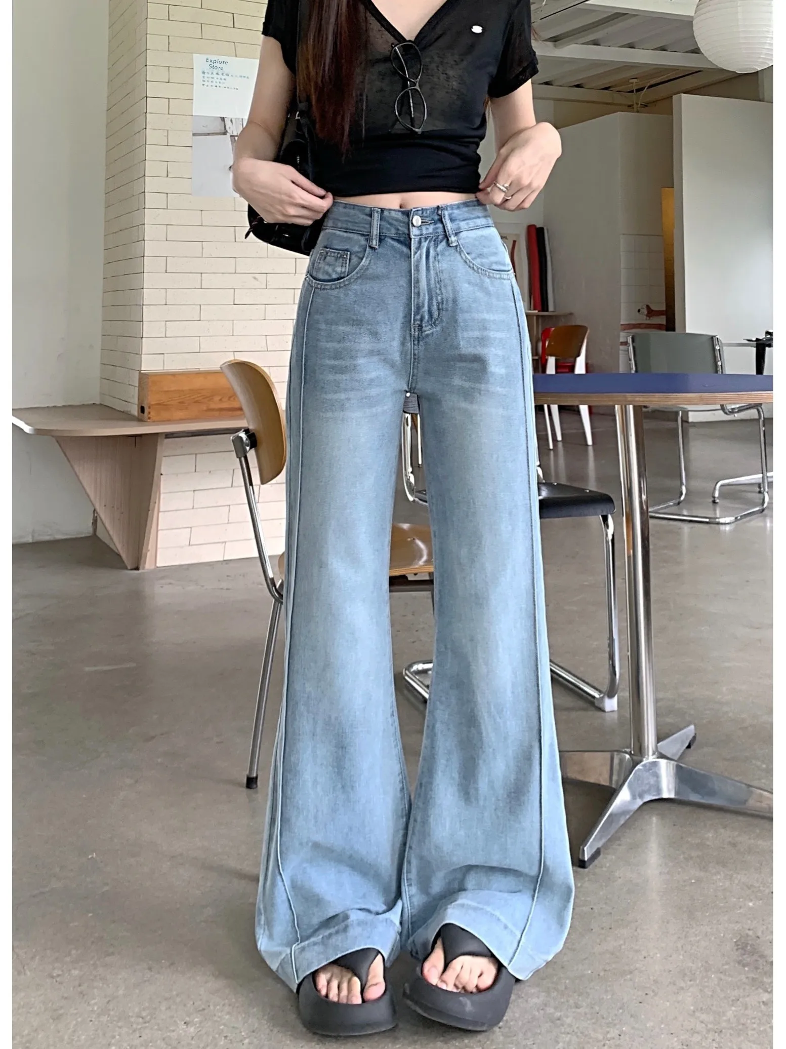 

High Waist Loose Fit Blue Vintage Long Jeans Women's Spring 2026 New Design Casual Washed Standard Cut Medium Stretch