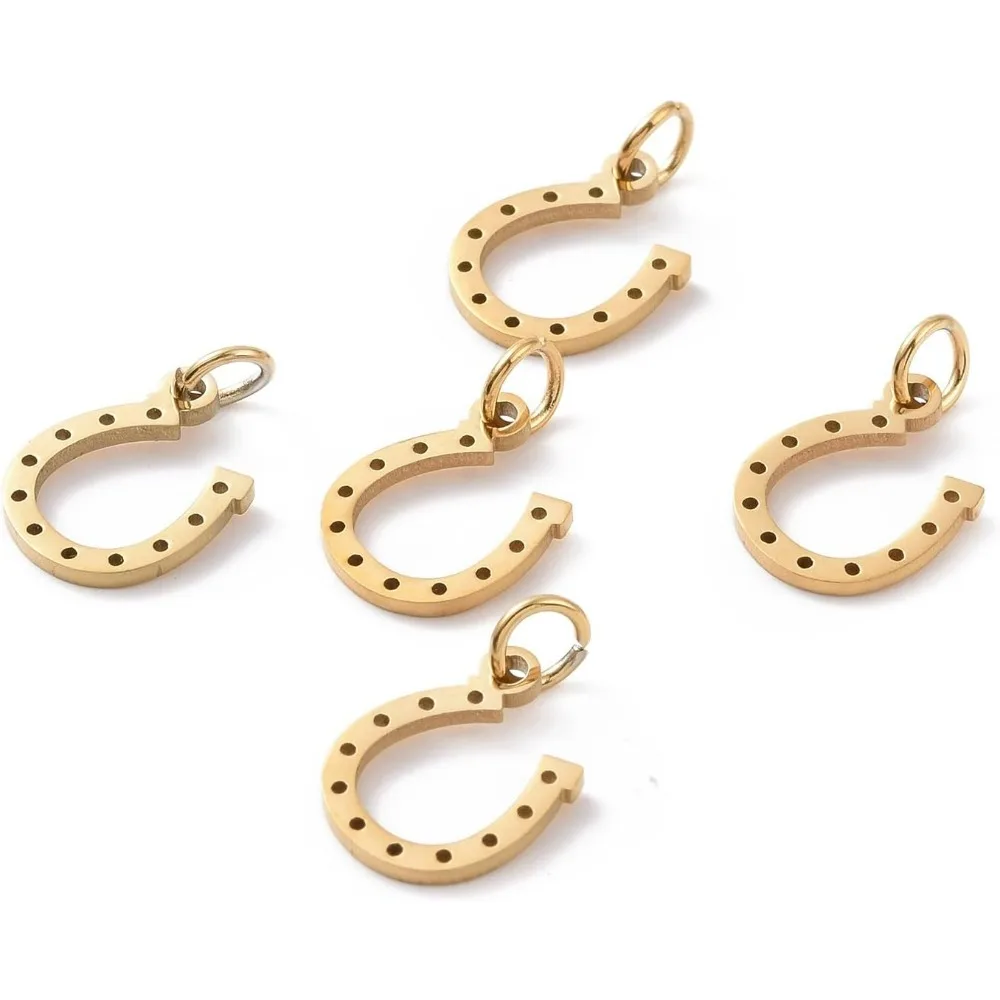 5Pcs Golden Western Lucky Horseshoe Charms 304 Stainless Steel Horseshoe Pendants Mini Metal Horseshoe Designs 13x10x1mm image 2