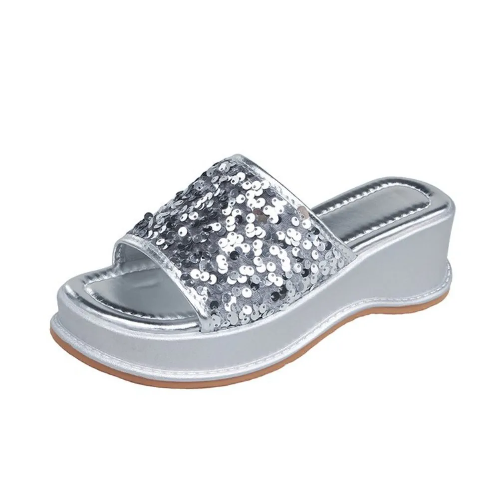 Glitter Flip-flops for Women 2024 Summer New Designer Platform Slippers Shoes Female Sliver Gold Color Casual Beach Shoes Ladies