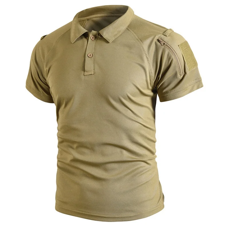Summer Men's Quick Dry Tactical Polo Shirt Lightweight Short Sleeve Moisture Absorbing Breathable Outdoor Gym Running Sports Tee