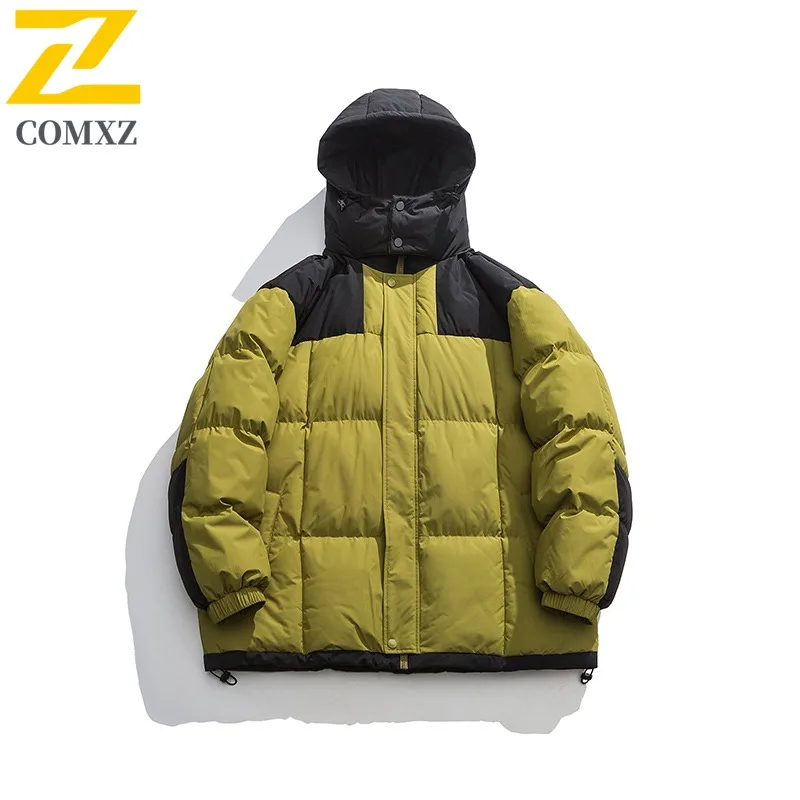 Men Korean Style Winter Coat Hooded Windproof Thermal Jacket Outdoor Fleece-lined Parka Fashion Casual Thickened Padded Overcoat