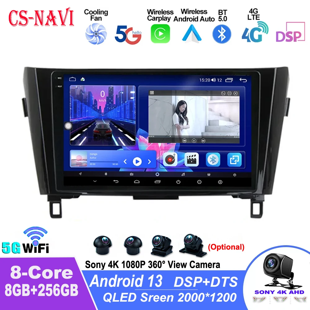 

Android13 For Nissan Qashqai J11 X-Trail 3 T32 2013-2017 Car Multimedia Video Player GPS Navi Carplay Autoradio WIFI 4G DSP BT