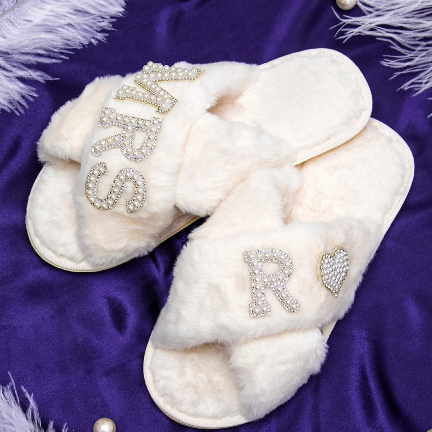 

Personalized Mrs Slippers Custom Initials Slippers Bridal Shower Gift Custom Mrs Fluffy Slippers Bachelorette Party Gift