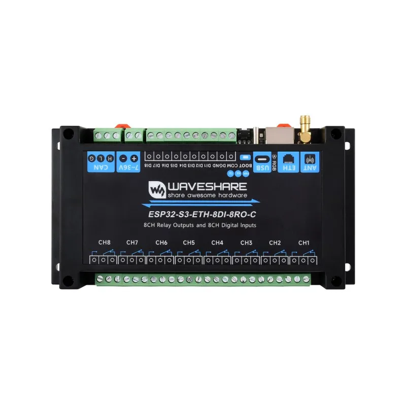 Industrial 8-Channel ESP32-S3 WiFi Relay Module, Onboard Isolated CAN Interface, Built-in Xtensa 32-bit LX7 Dual-core Processor