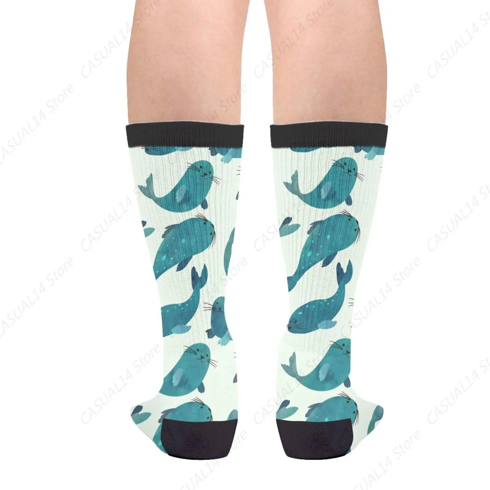 Seal Green Novelty Fun Crew Socks Fashion Comfortable Men And Women Crazy Dress Socks 16 In