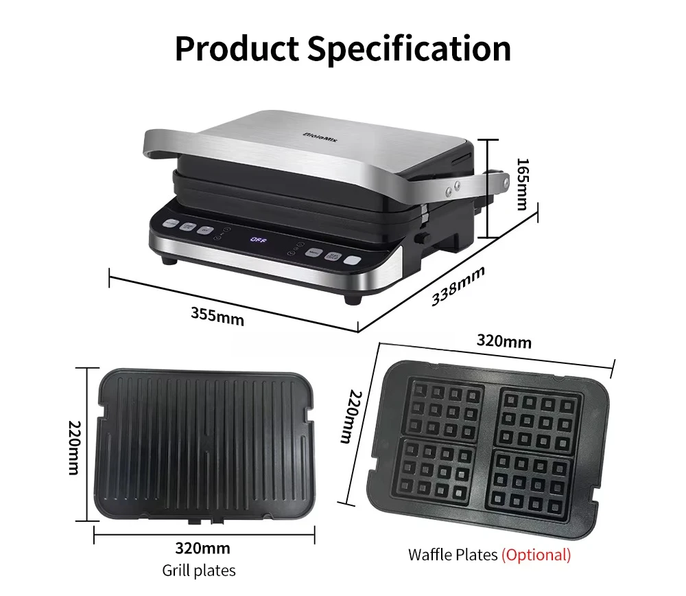 High power double-sided heating professional stainless steel contact grill