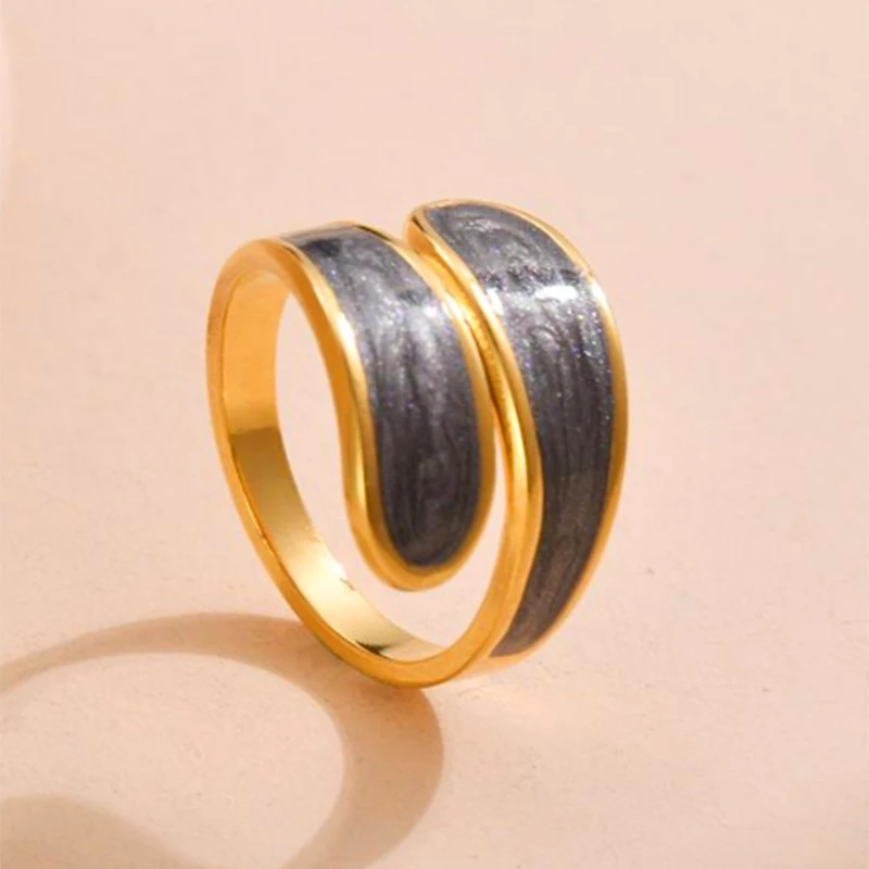 Women's Retro Gold Color Double Oil Drip Open Ring, Adjustable