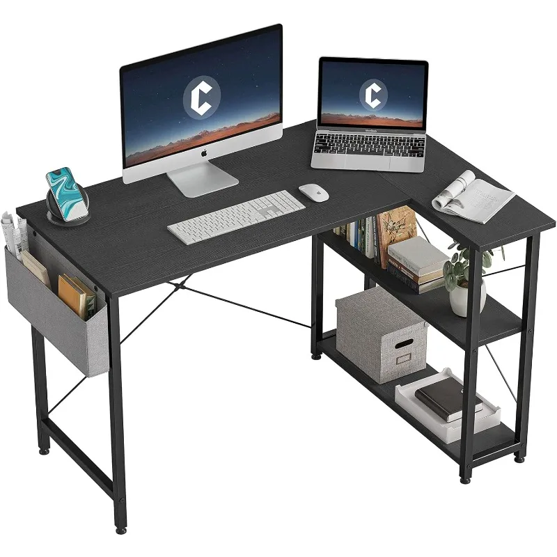 

L Shaped Desk, 40" Computer Desk with Reversible Storage Shelves Home Office Corner Desk Study Writing Gaming Table