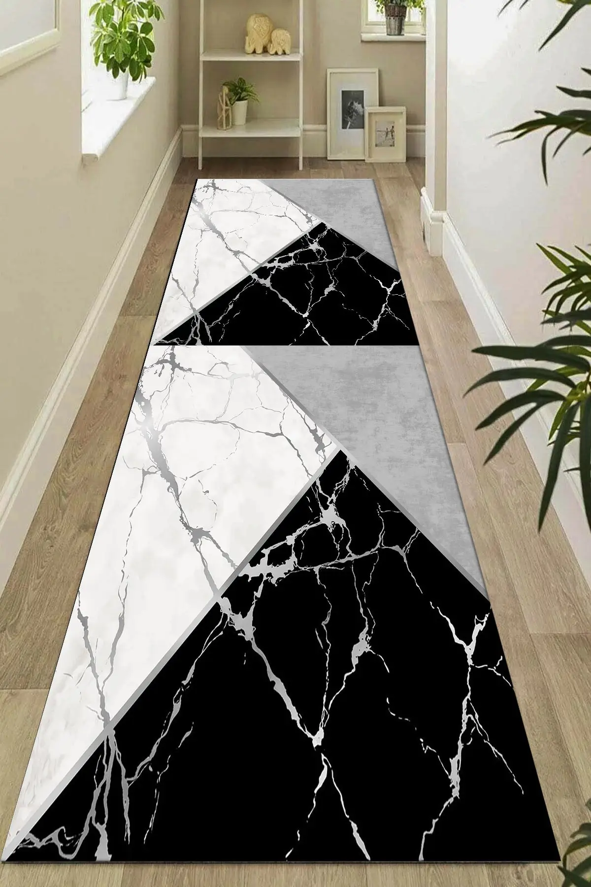 DOLBOVI Osso gray black white triangle digital printing washable non non-slip floor kitchen rug Dts-27