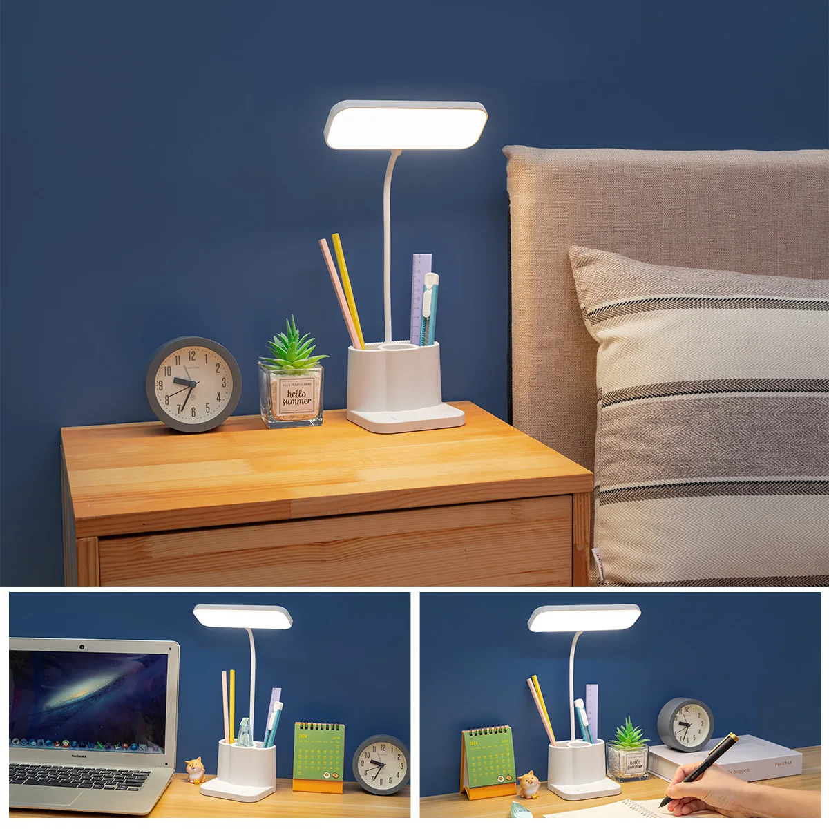 LED Desk Lamp Eye Protection USB Rechargeable 3 Levels Dimmable Reading Light College Dormitory Bedroom Bedside Studying Office