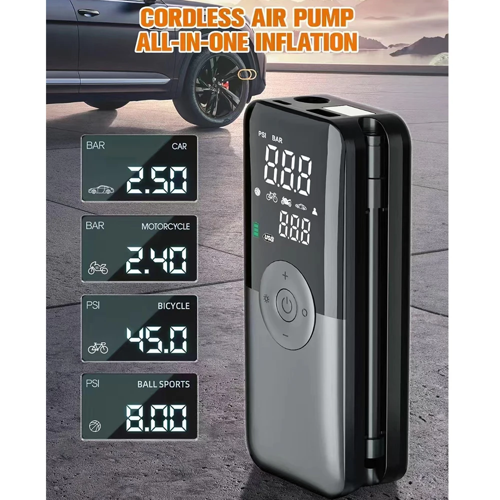 Mini Car Electric Inflation Air Pump Portable Wireless Handheld Charging Digital Display Tire Pump for Car Motorcycle Bike Ball