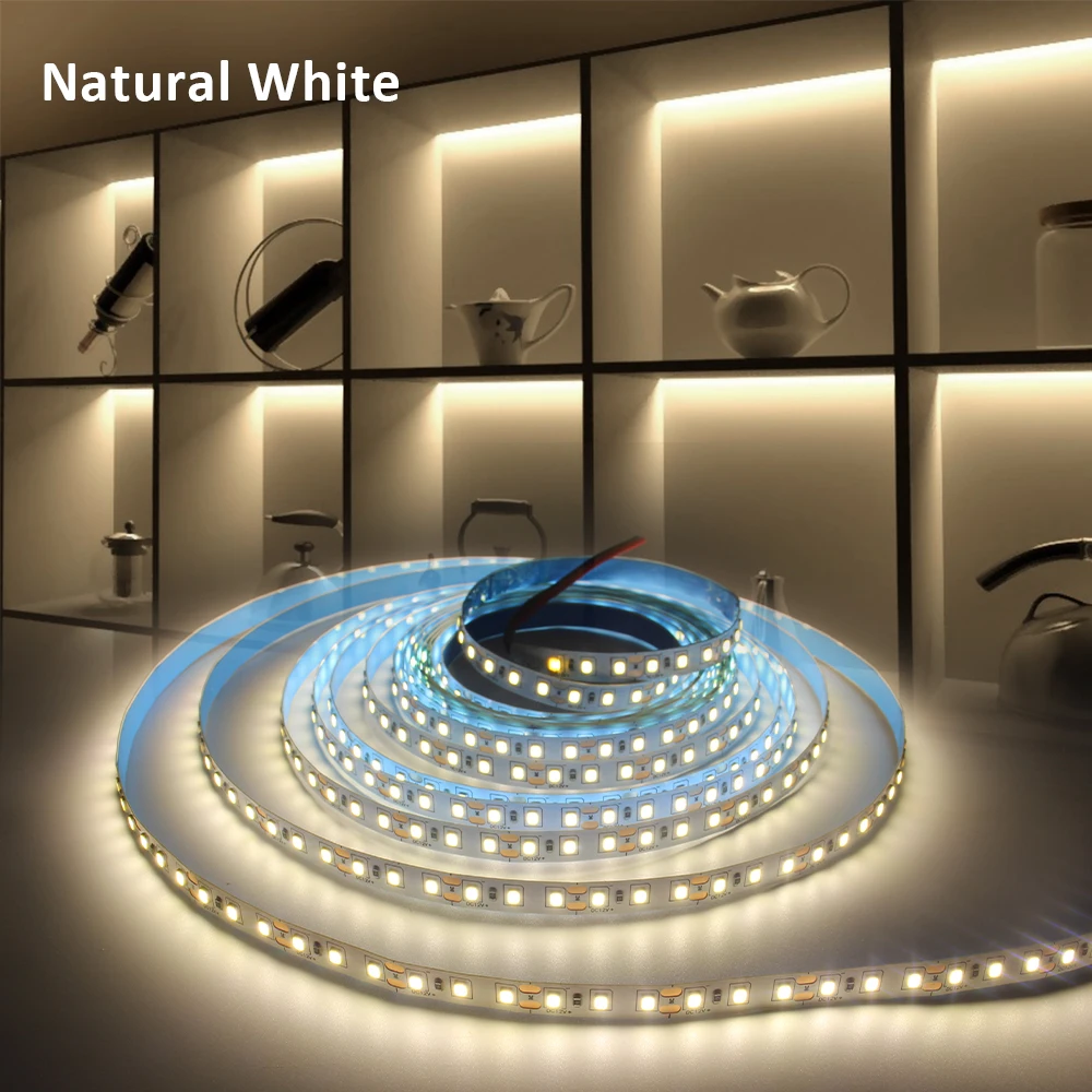 Imagem -06 - High Brightness Led Strip para Decoração de Quarto Luz de Fundo Fita Linear Iluminação de Barras 2835 240 120 Diodo Branco 5m 12v