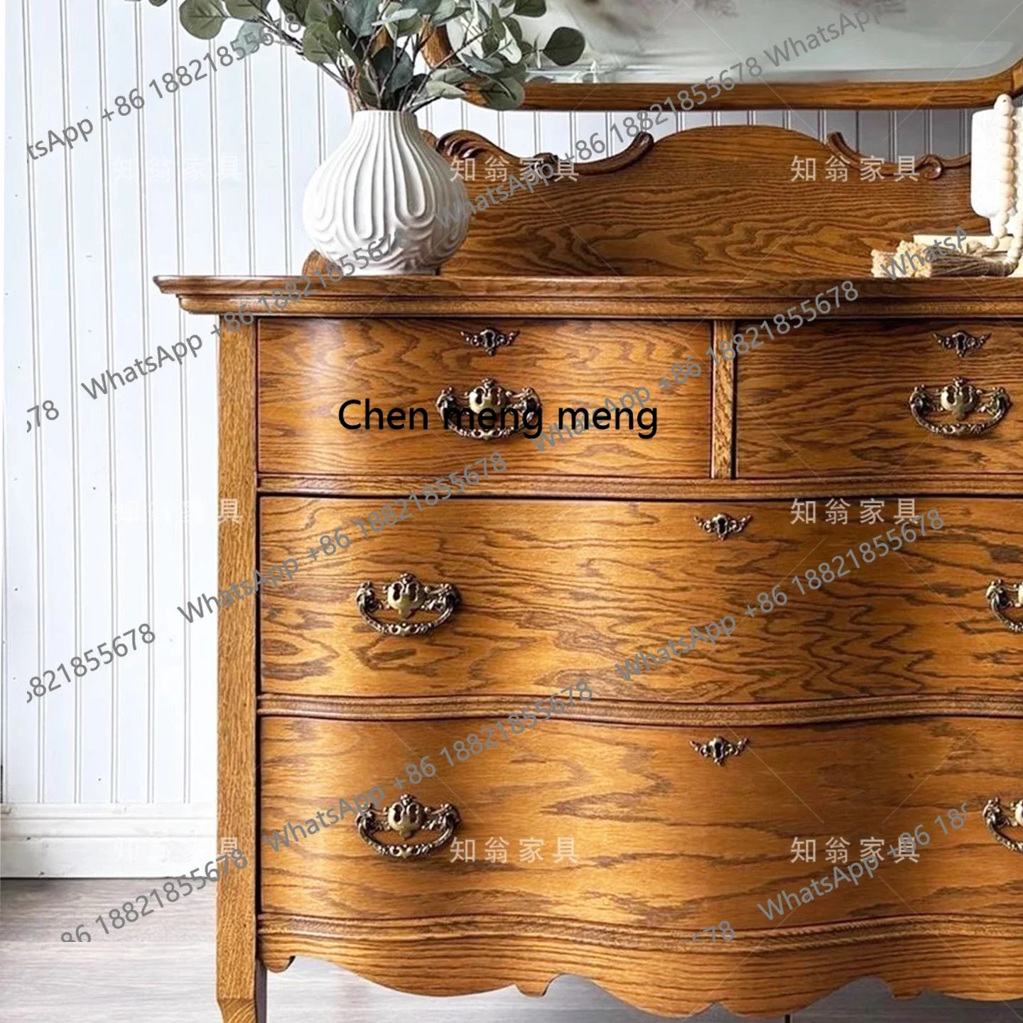 프랑스 레트로 원목 화장대 물푸레나무 화장대 침실용 화장 거울 수납장 H