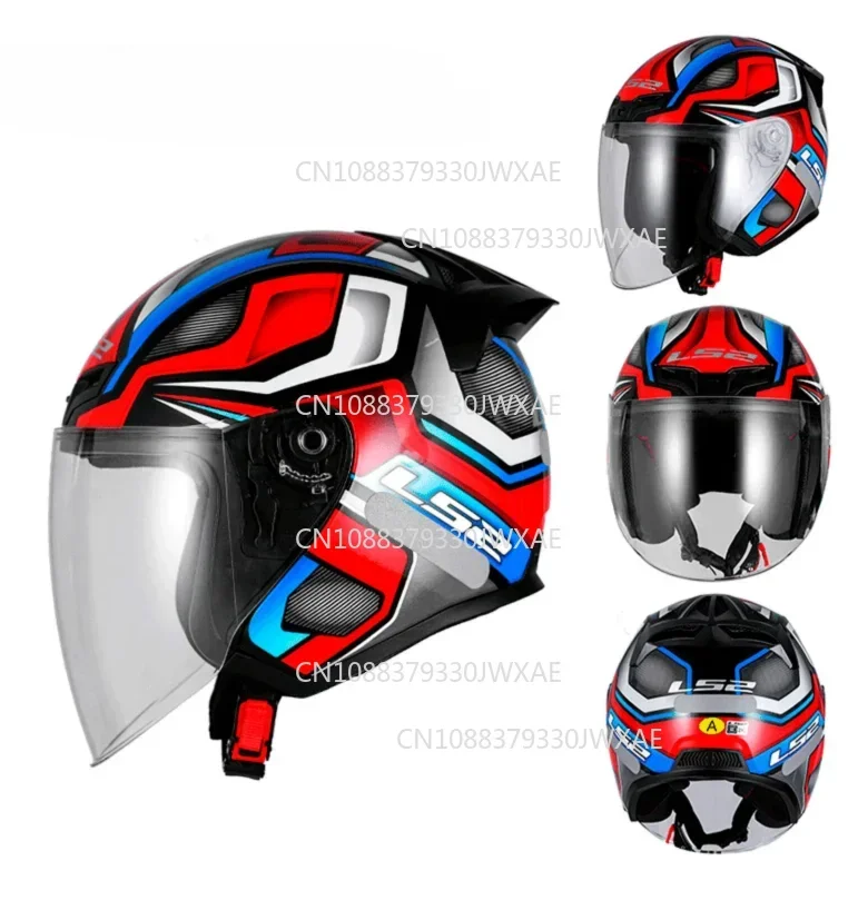 

LS2 Motorcycle Helmet 3/4 Open Face Helmet Electric Power Assisted Vehicle Four Seasons Large Tail Wing Men's and Women's