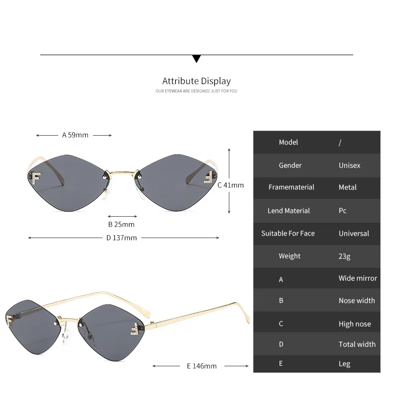 Trendige randlose rautenförmige Sonnenbrille F Damen-Sonnenbrille der Luxusmarke Damen klassische elegante Brillenschirme – Detail 4