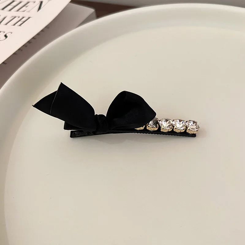 Korean Style Rhinestone Black Bow Barrettes Versatile Exquisite Fringe Clip Side Clip Headdress Clip Hair Accessories New