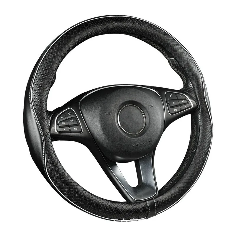 

PU Leather Car Steering Wheel Cover No Inner Ring Embossed Antislip Soft Grip 15 Inch Universal Fit SUV Sedan Interior Accessory