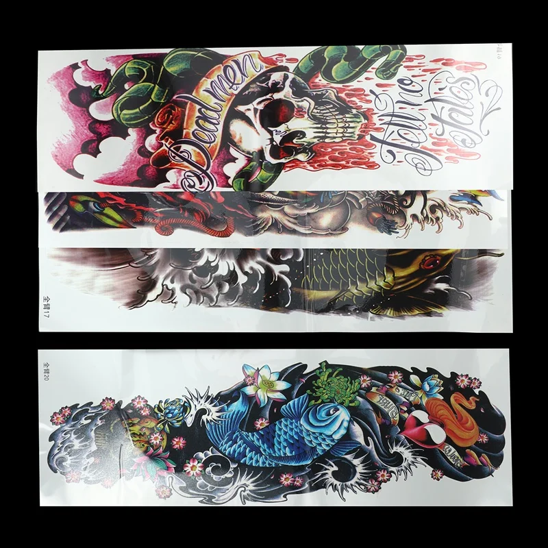 4Pcs/Lot Waterproof Temporary Tattoos Fish Skull Color Full Arm Mechanical Pattern Tattoos Applique Arm Full Arm Tattoos Sticker