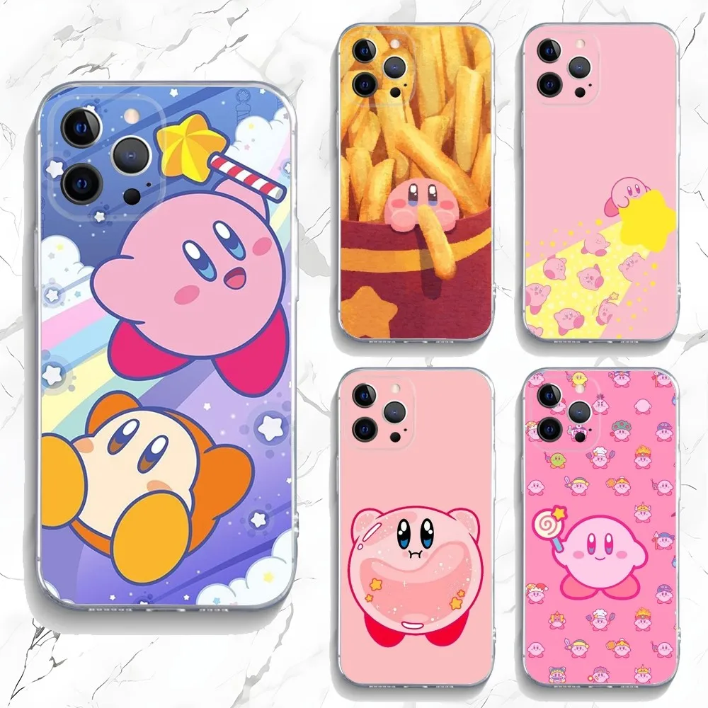 Cute K-Kirbys Phone Case For iPhone 16,15,14,13,12,11 Plus,Pro,Max,XR,XS,X,7,8 Plus,SE,Mini Transparent Silicone Soft