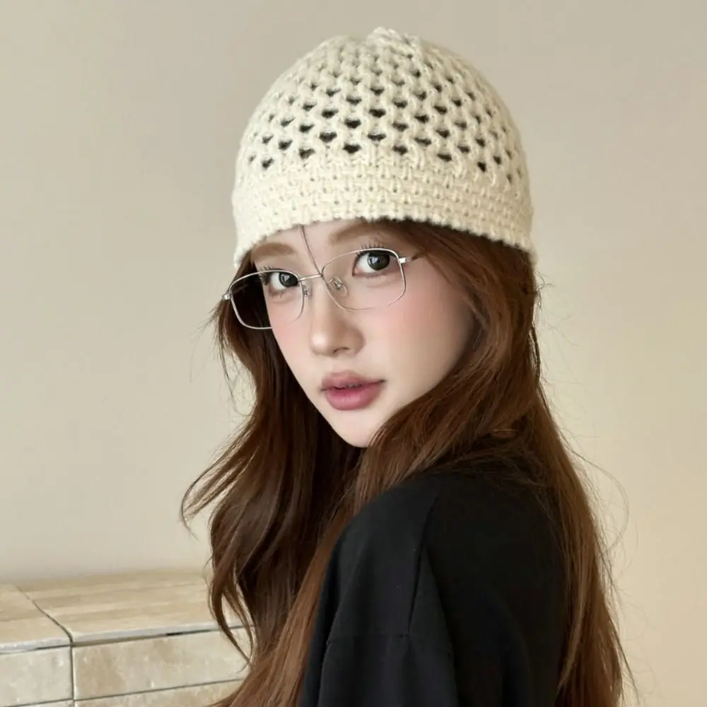 

Fashion Bohemian Style Knitted Beanies Hat Hollow Out Korean Crochet Pullover Hat Breathable Thin Weave Cap Apparel Accessories