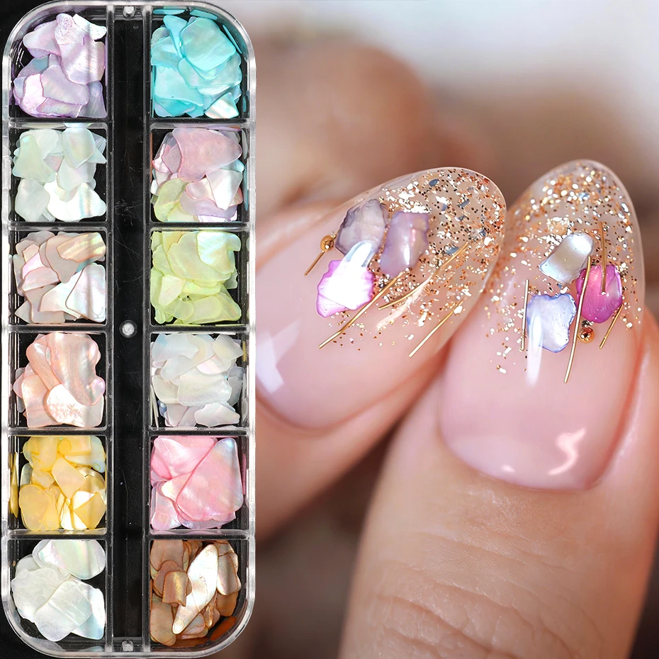 Iridescence Shell Nail Art Flakes Mermaid Sea Shell Slices Nail Charms Sequins Stone Nail Decoration Accessories Summer Manicure