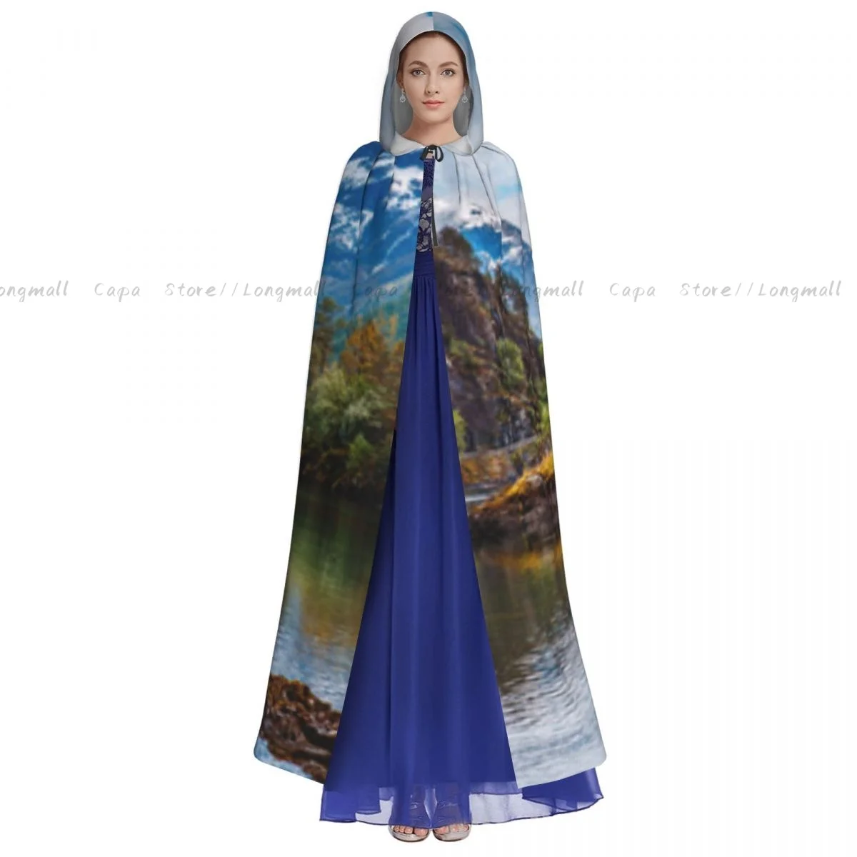 Cosplay Medieval Norway Range Snowy Peaks By The Lake Nordic Northern Hooded Cloak Capes Long Robes Jackets Coat Carnival