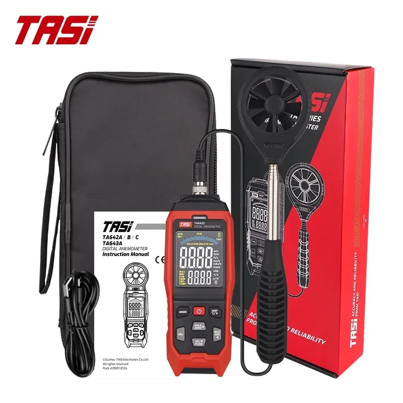 TASI TA642C High Precision USB Digital Anemometer Flexible Air Flow Air Velocity Temperature Measurement  Wind Speed Meter