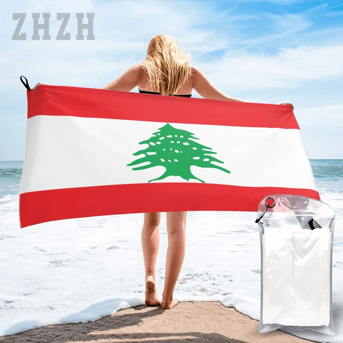 More Design Lebanon Flag Emblem Bath Towel Quick dry Microfiber Absorbing Soft Water Breathable Beach Swimming Bathroom