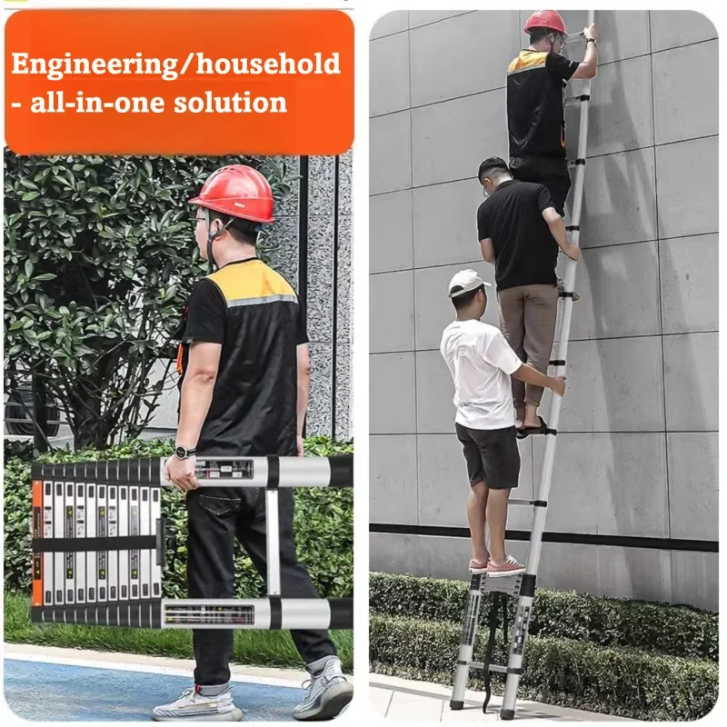 Aluminum Telescopic Ladder Household Dual Purpose Design With Reinforced Engineering Stairs For Loft And Home Use