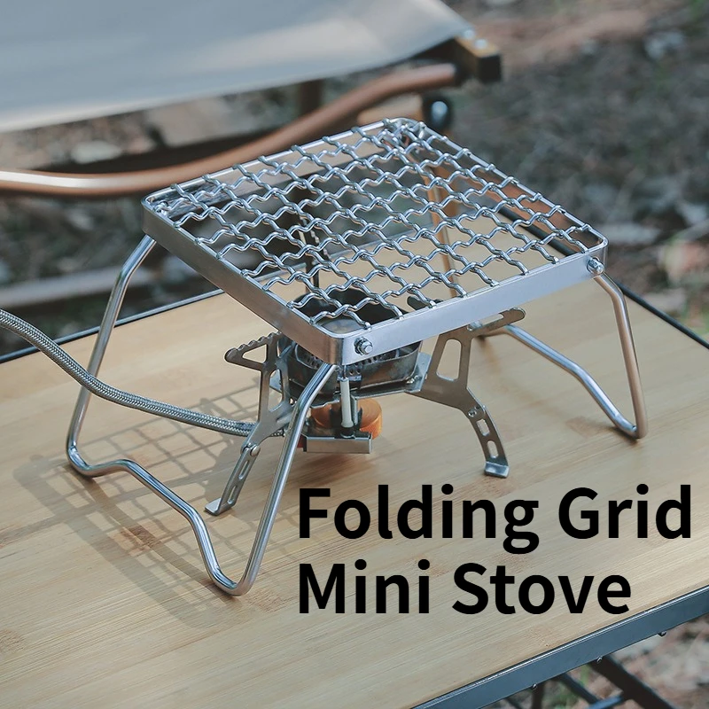 

Outdoor Grid Stove Head Bracket Stainless Steel Striped Mini Baking Tray Bracket Portable and Foldable Kettle Bracket