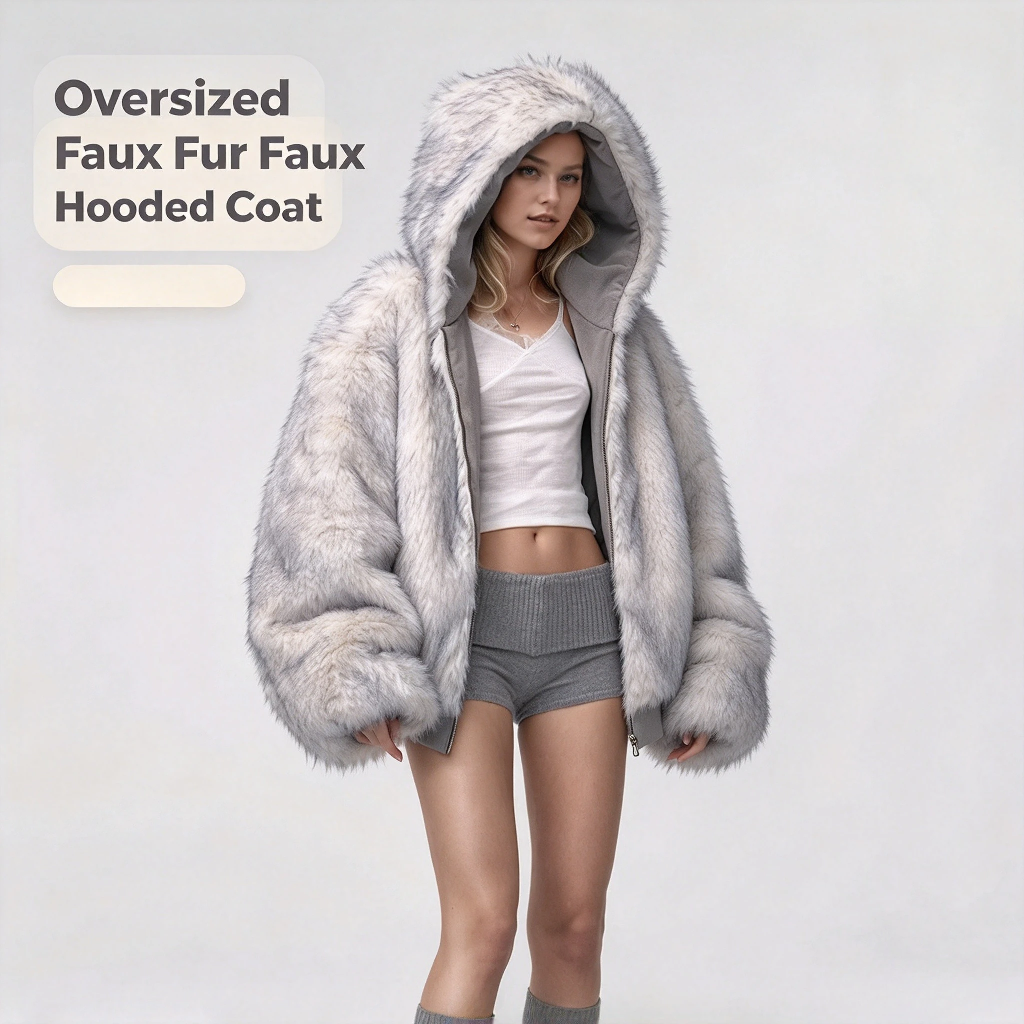 Women American Retro Plush Fur Coat Hooded Padded Cotton Jacket Gothic Harajuku Oversized Winter Street Casual Outerwear
