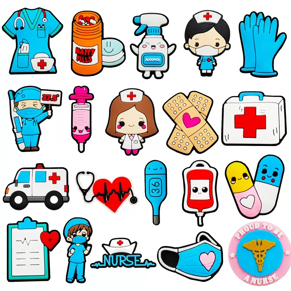 13-40Pcs Doctor Nurse Ambulance Shoe Charms Cute Clog Sandal Shoes Accessorie Buckle Decorations Fit Wristband Friend Party Gift