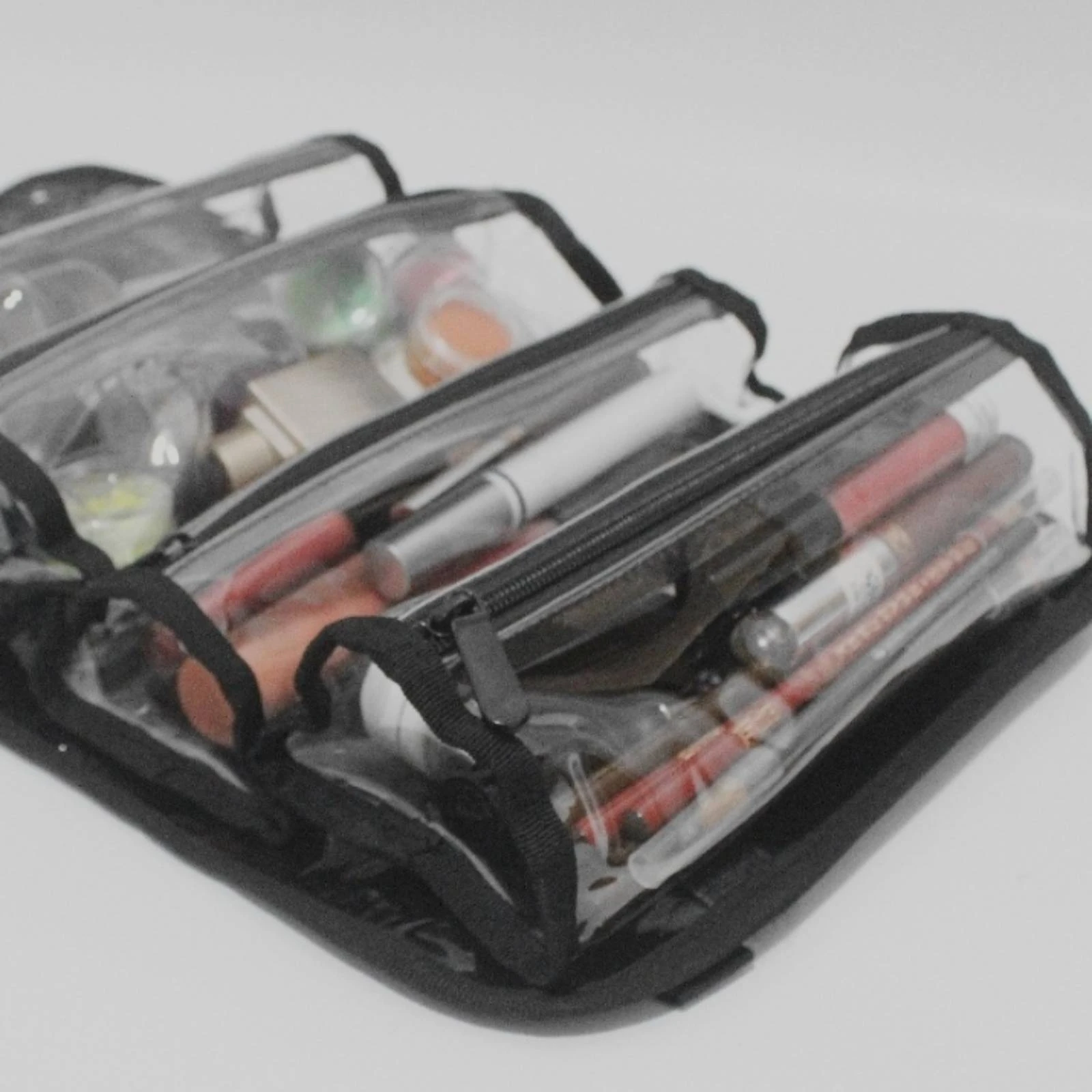 Makeup Organizer Bag with Detachable Compartments Waterproof Roll-up Makeup Bag Cosmetic Case Clear-View Lightweight