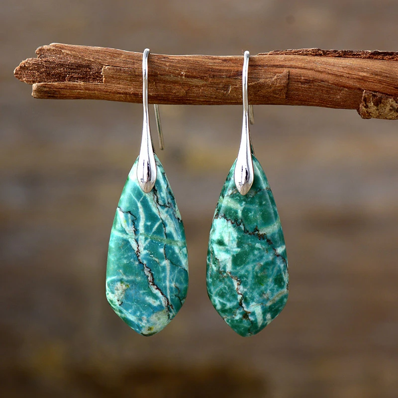 European and American Bohemian Natural Stone Droplet Pendant Earrings Women Fashion Accessories Jewelry Personalized Earrings