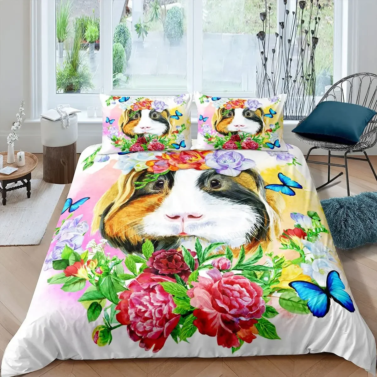 Cute Hamster Bedding Set Full Size 3 Pieces Comforter Cover for Kids Girls Duvet Cover Cartoon Quilt Cover with 2 Pillow Sham