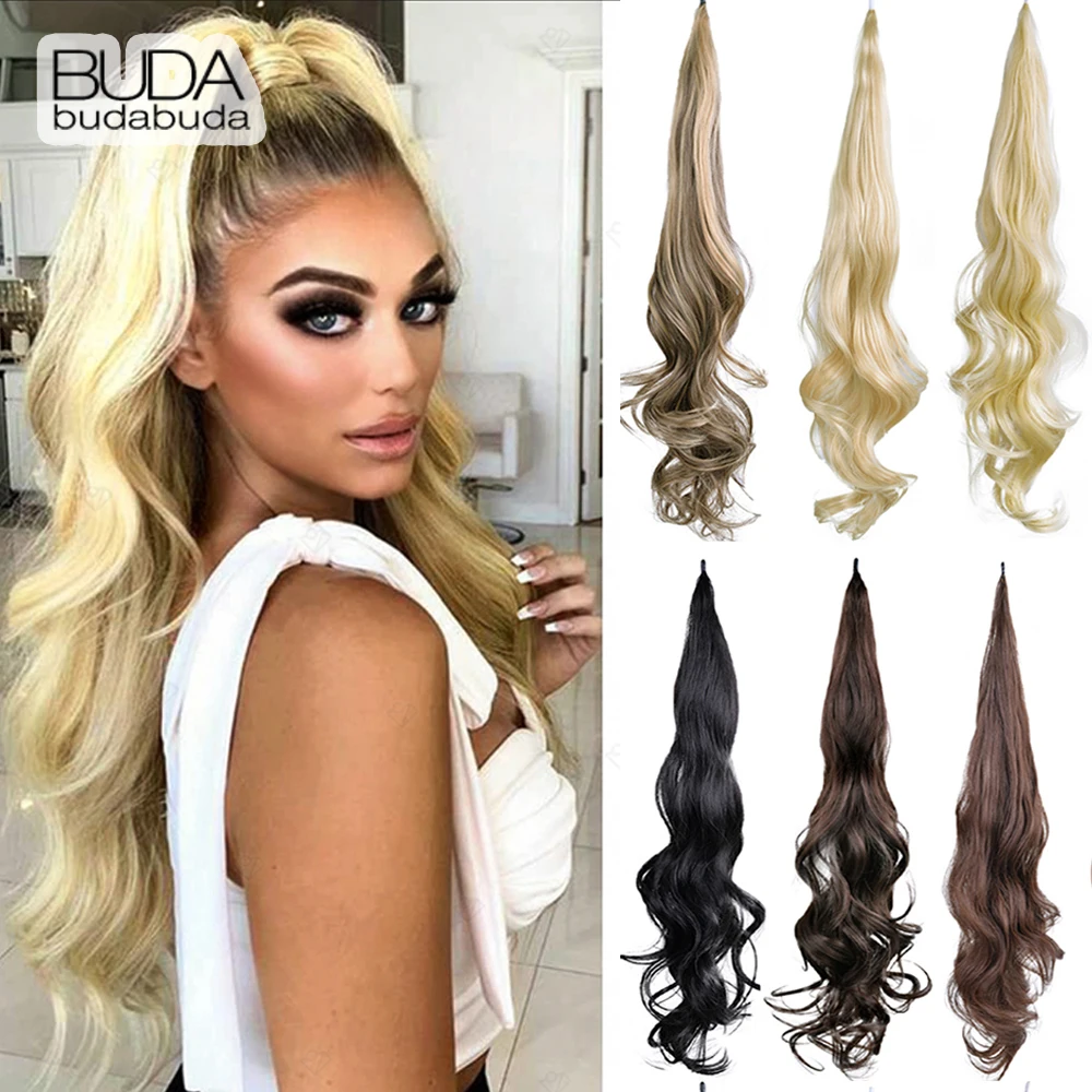 Synthetic Hair Flexible Wrap Around Ponytail Extension 26inch Long Pony Tail Hair Extensions Curly Hairpiece for Women Daily Use