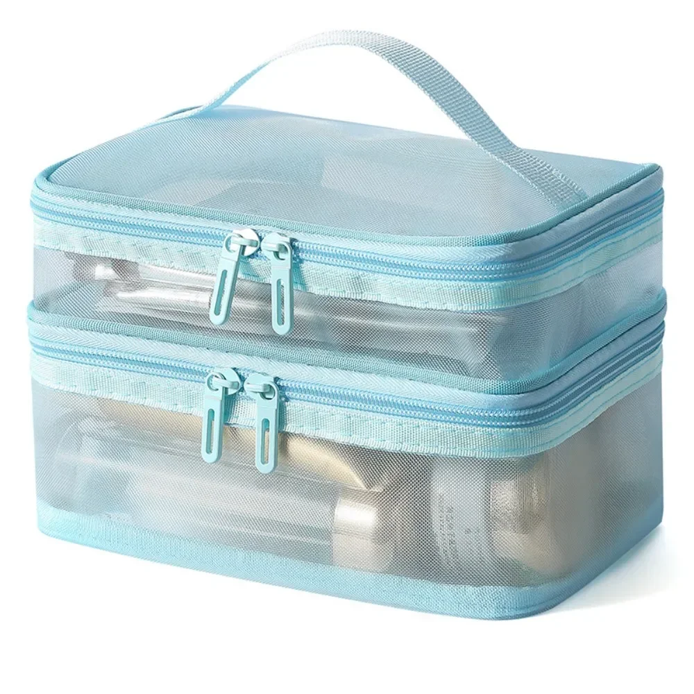 2-lagige Reise-Kosmetik-Organizer-Tasche, transparent, faltbar, Netz-Reißverschluss, Aufbewahrungstasche, großes Fassungsvermögen, Make-up-Waschset-Tasche, 2025 – Detail 6