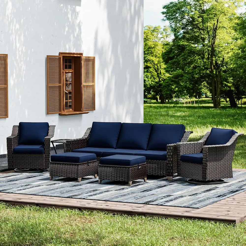 

6-Piece Large Outdoor Patio Furniture Set with Swivel Rocking Chairs, Ottoman, Sofa, and Side Table