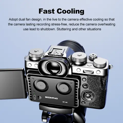 SOONPHO SP-A8 Camera Cooling Fan for Sony Canon FUJI A7M4 ZVE1 A6700 A7C2 ZVE10 ZV1 R5 90D XS10 XT4 X-H2S Dslr Cooling System