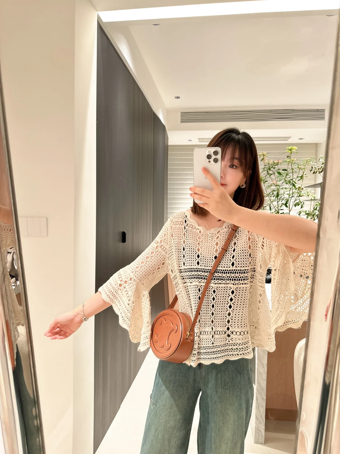 Summer popular trumpet sleeve knitted hollow out lazy and fashionable French style westernized design, sun proof casual loose to