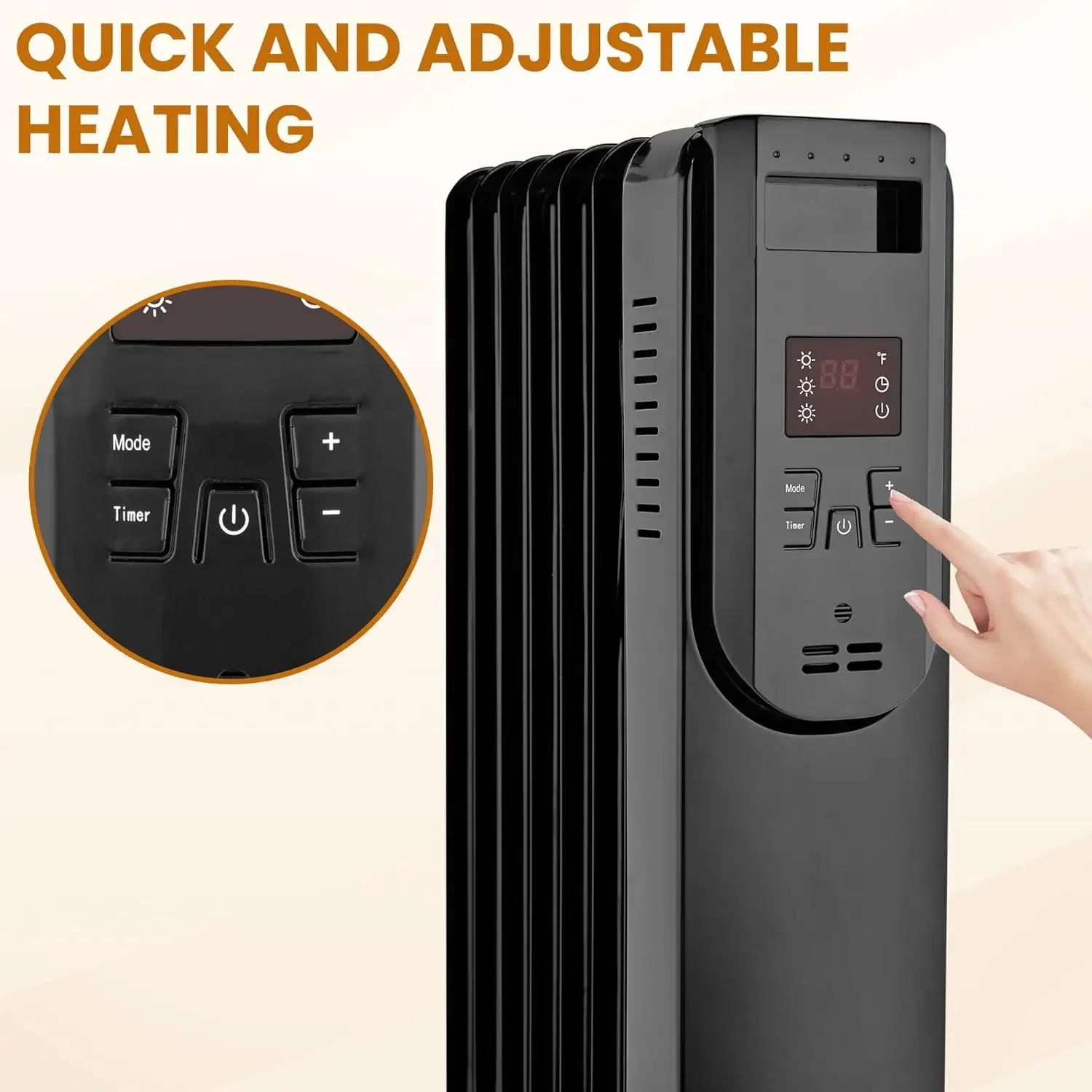 Oil Filled Radiator, Space Heater with Adjustable Thermostat, Overheat Protection, Electric Oil Heater for Indoor Use