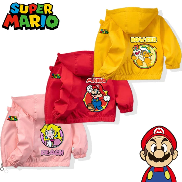 Super Mario Bro Waterproof Jackets Children Anime Games Fashion Hooded Coats Boys Girls Winter Warm Windbreak Coat Kids Clothes