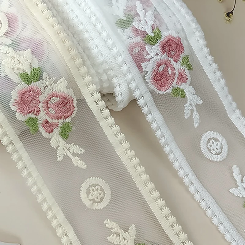 30 Yards Flower Embroidery Lace Ribbon 8cm Wide Decorative Trimmings for Sewing Accessories Bow Making Headdress DIY Craft