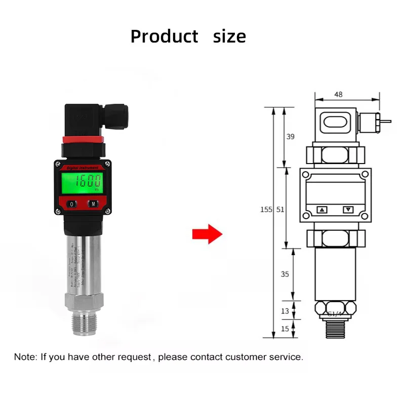LCD Pressure Transmitter Measurment -1-0-1000bar 4-20mA 5V 10V Output Water Oil Gas Pressure Sensor G1/4 Pressure Transducer