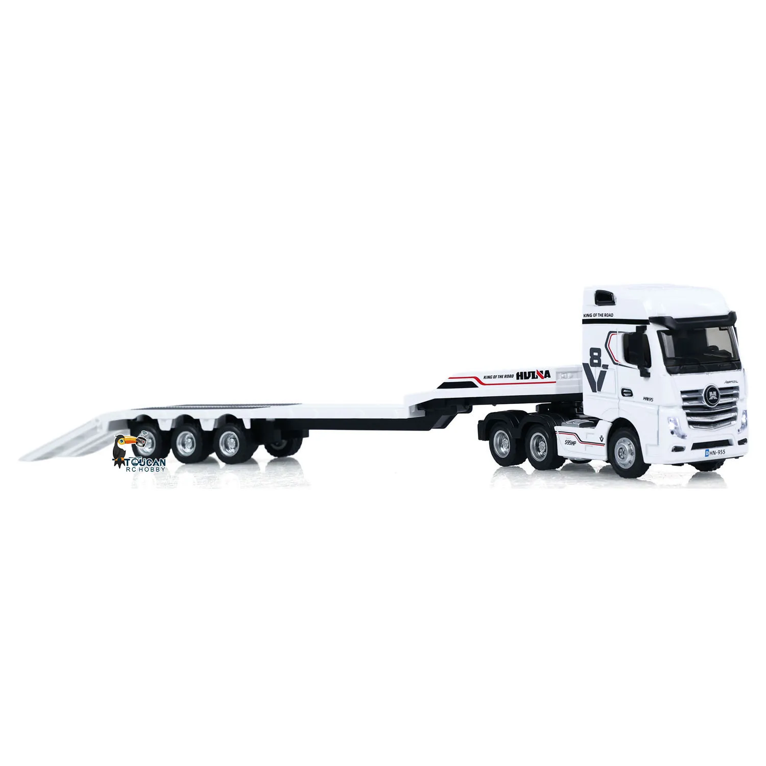 Auf Lager 9900 RTR HUINA 1/64 Ferngesteuerter Traktor-LKW mit 3-Achs-Sattelauflieger, Lichtern, Soundeffekten und Manuellen Stützbeinen – Detail 12