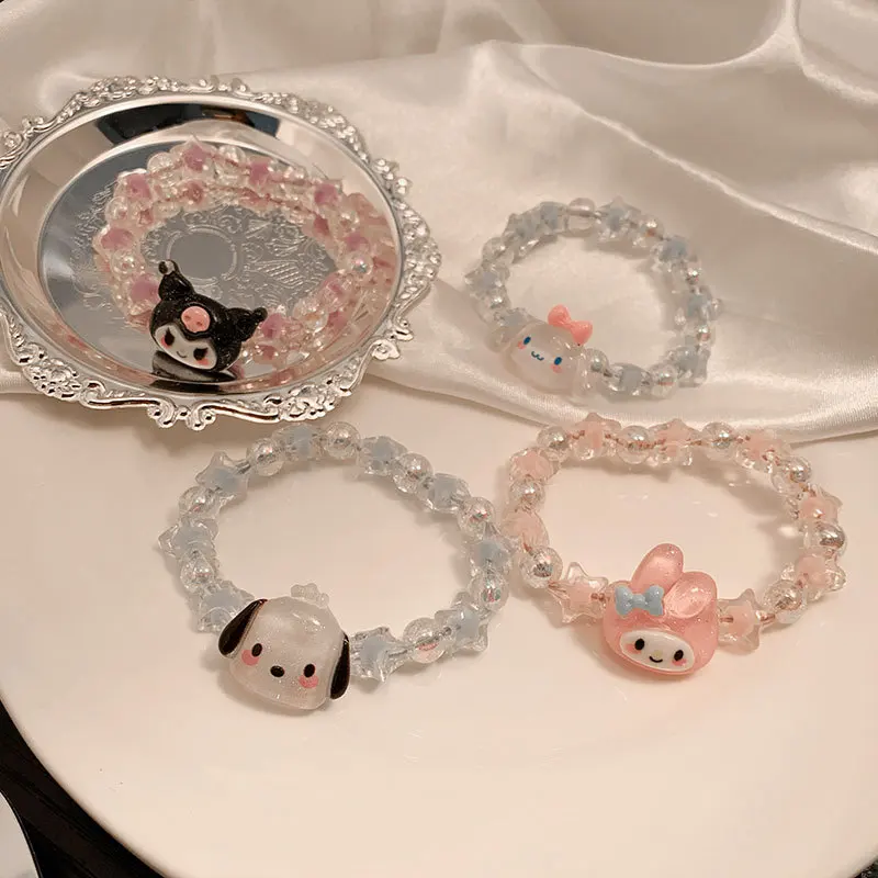 Sanrio สร้อยข้อมือคริสตัลลายการ์ตูน My Melody Cinnamoroll กำไลข้อมือคู่รักตุ๊กตาของขวัญผู้หญิง