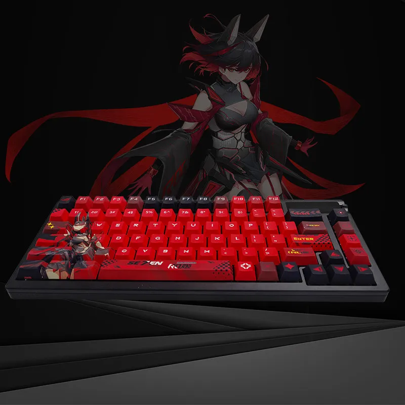 Fubuki /ROG Keycaps Custom PBT Cherry Profile 82PCS Keycaps Cute Cartoon Anime Side Carving Point Key Caps for Gamers Design