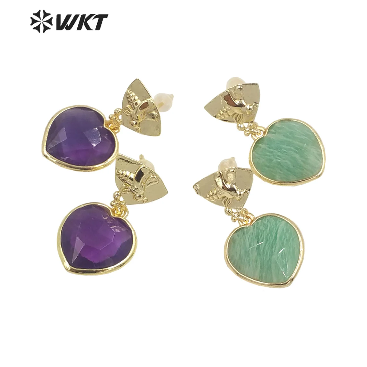 

WT-E680 WKT 2022 hot sale Sweet heart shape natural gemstone gold-plate Earrings jewelry wedding party Earrings trend INS